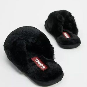 Sorel Go Cross Strap Fluffy Slippers (Black)